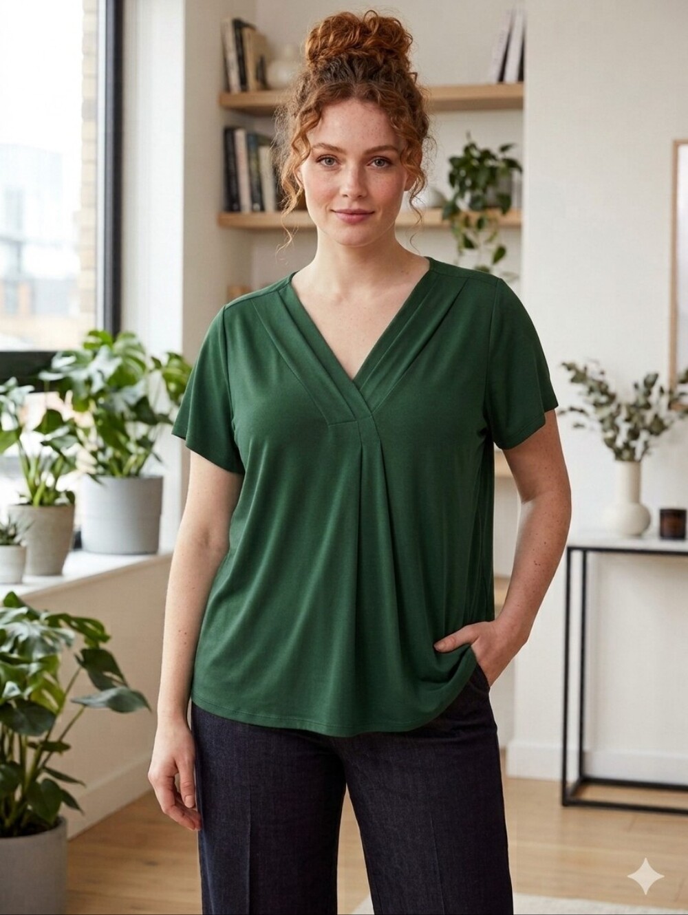 Lane Bryant Green Cap-Sleeve Pleat-Front Top Sz18/20
